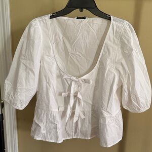 American Eagle Outfitters White Blouse with Bow Accent
